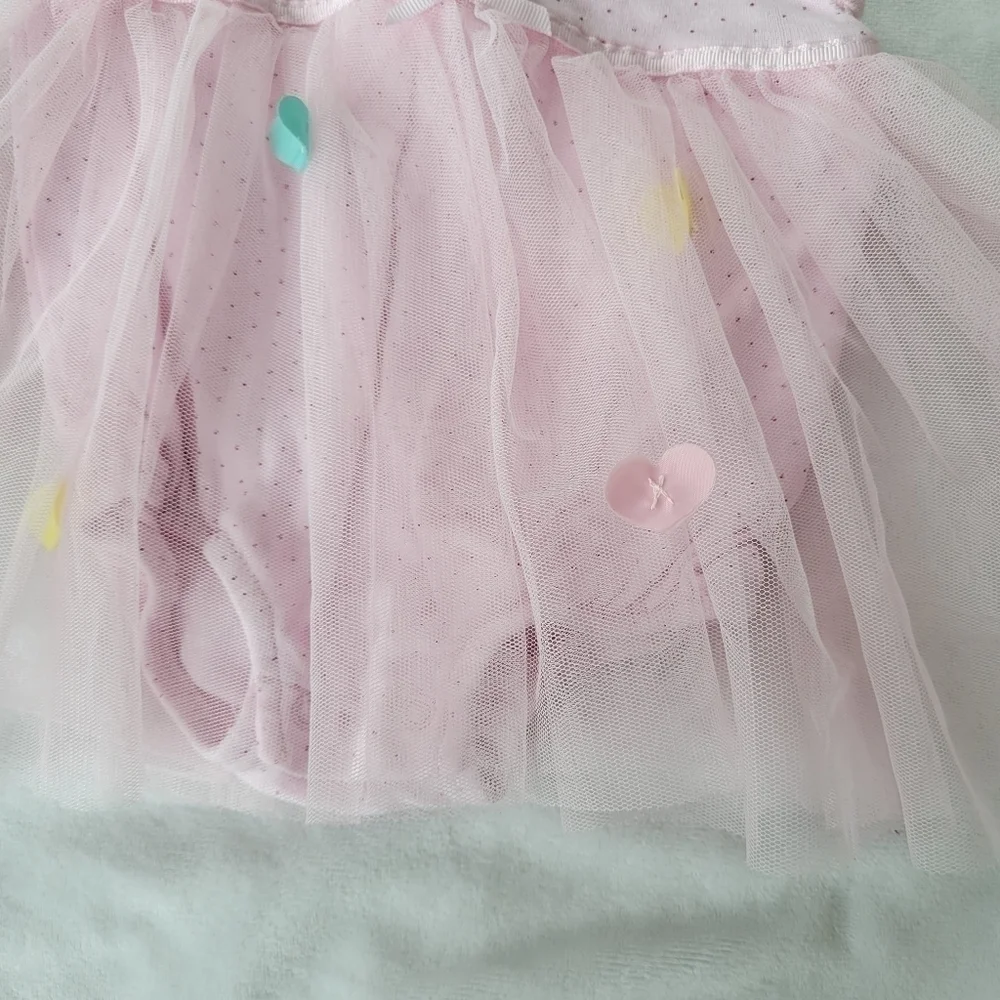 Bon Bebe pink tulle & hearts sleeveless romper dress 3-6m